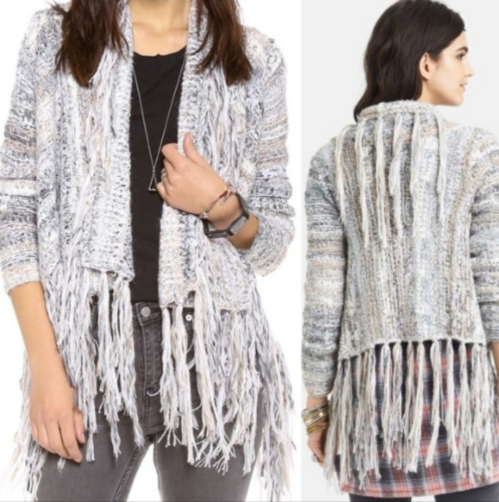 Free People Gray Fringe Cardigan - Picture 3 of 12